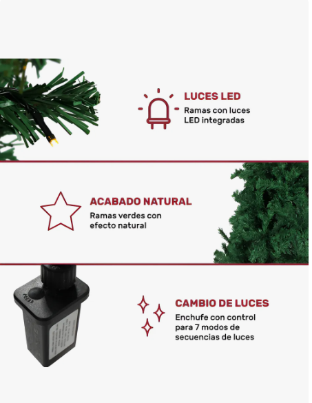 Arbol Navidad Verde 190 Cm Frondoso Luce